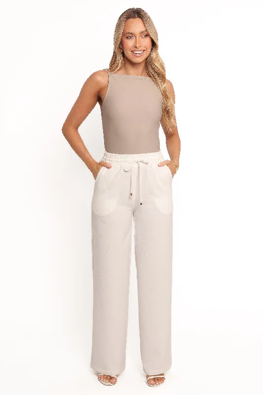 women’s skinny joggers-Cinch Wide Leg Crepe Pant - White