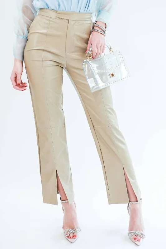 ladies stylish rompers-Caroline Faux Leather Pants In Beige