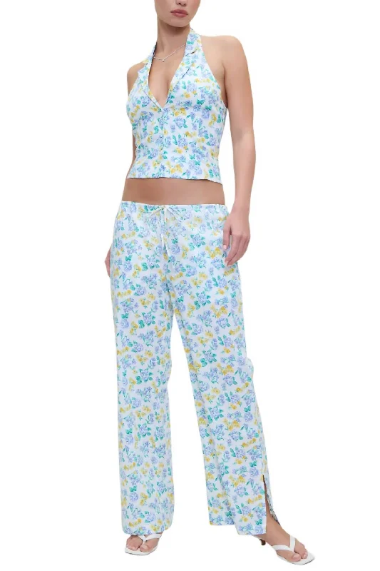 women’s aerobics tops-Daisy Poplin Pant In Coastal Floral