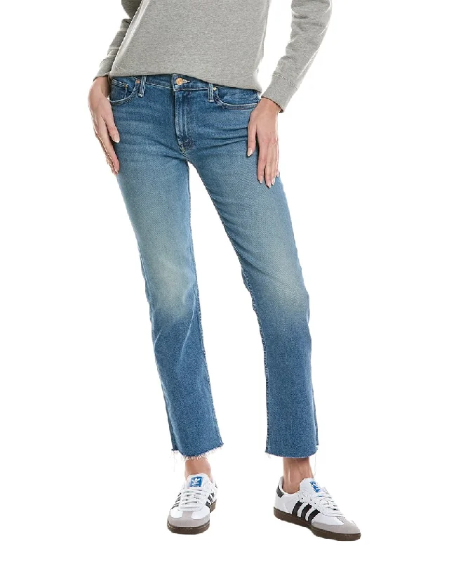 ladies velvet jackets-MOTHER The Mid-Rise Rider Flood Fray Monkey In The Middle Straight Leg Jean