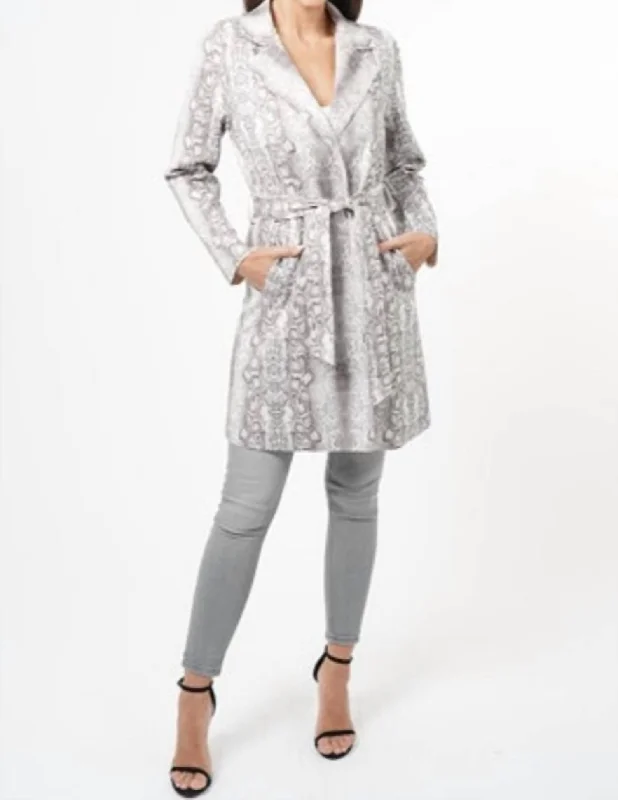 women’s puffed-sleeve pullovers-Kobe Snake Print Coat In Grey