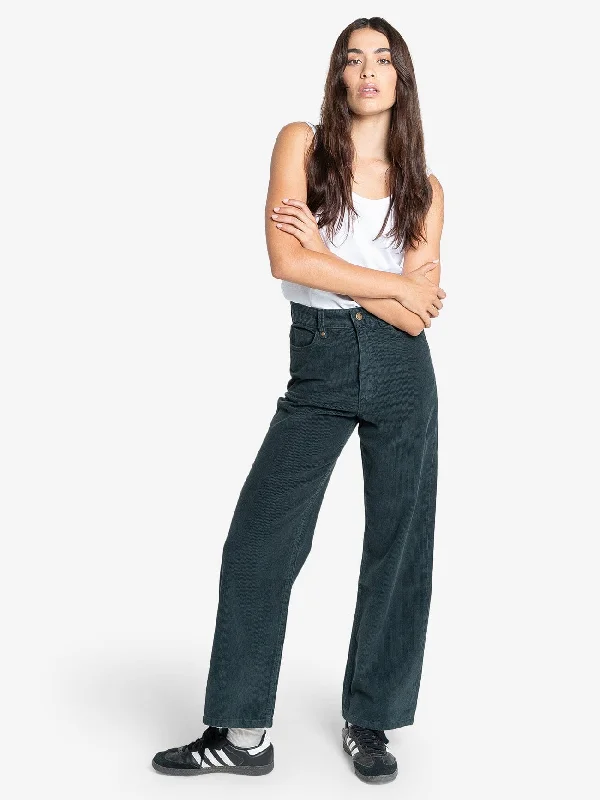 women’s seersucker skirts-Holly Cord Pant - Dark Jade