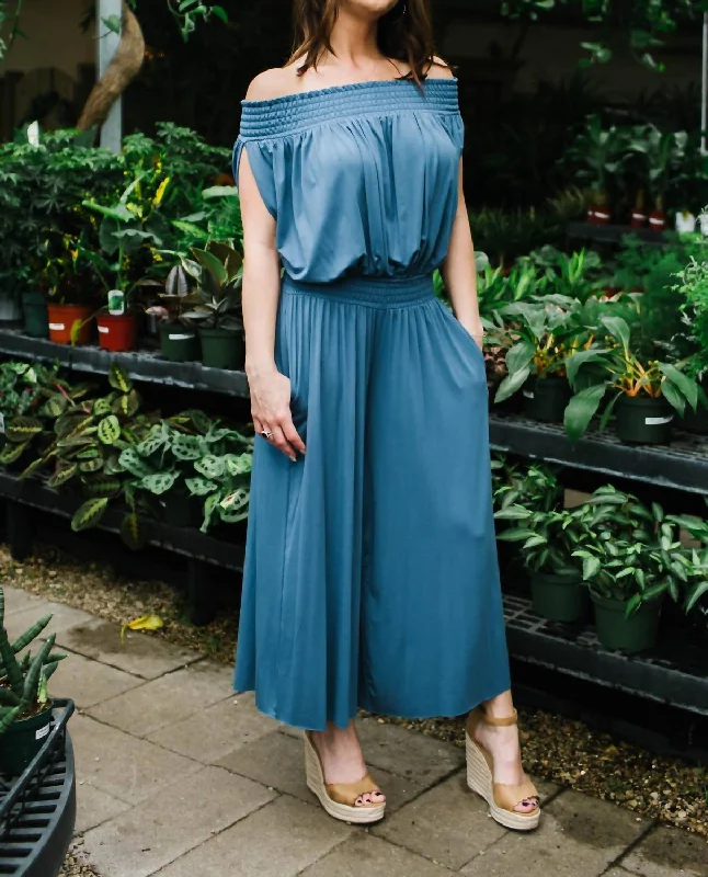 ladies celebration dresses-Off-Shoulder Jumpsuit In Blue