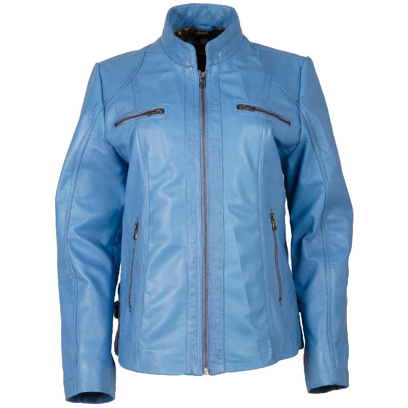 ladies trendy outfits-OBFQ Women's Biker Jacket - Baby Boy Blue