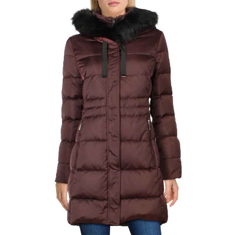 female suede jackets-Tahari Womens Down Puffer Quilted Coat