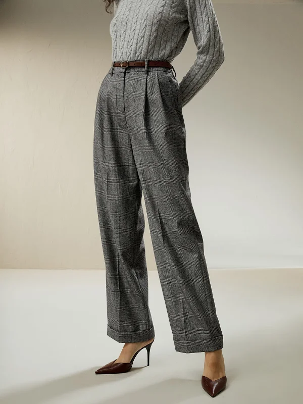 female jacquard-trim tops-Wide Leg Wool-flannel Suit Trousers for Women