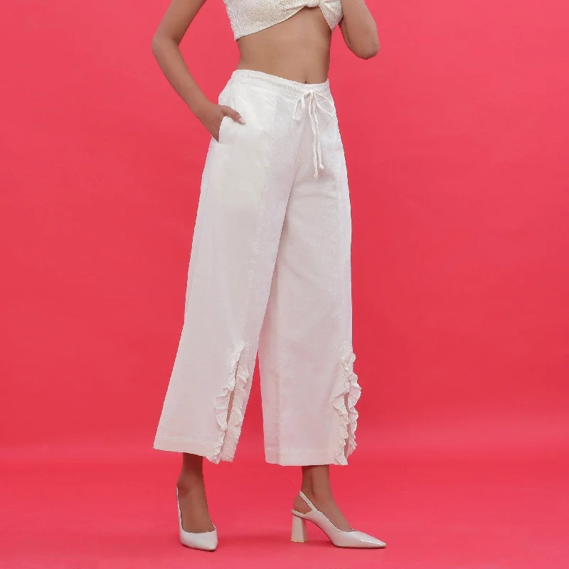 women’s draped sweaters-White Warm Cotton Corduroy Wide Legged Slit Pant