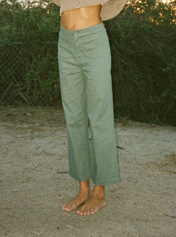 women’s flared chinos-Coastal Cruiser Wide Leg Pants - Agave Green