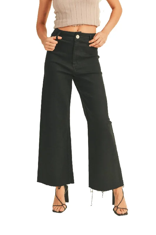 women’s relaxed joggers-Wide Leg Denim Pants In Black