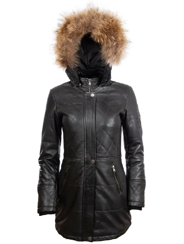 women’s smocked blouses-N5SQ Women's Trench Fur Hood Coat - Black