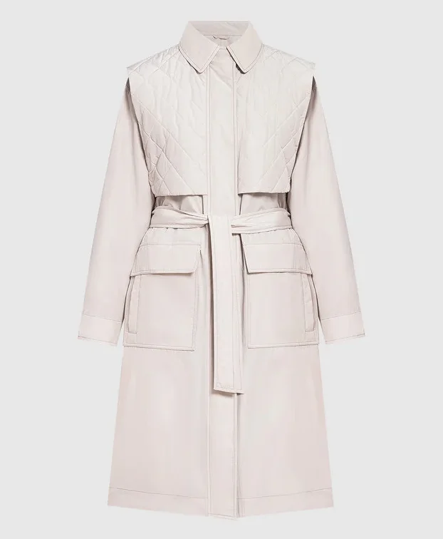 female gathered sundresses-Brunello Cucinelli Women's Quilted Shell Trench Coat In Snow