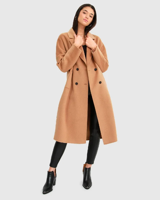 female gathered mini skirts-Boss Girl Double-Breasted Lined Wool Coat - Camel