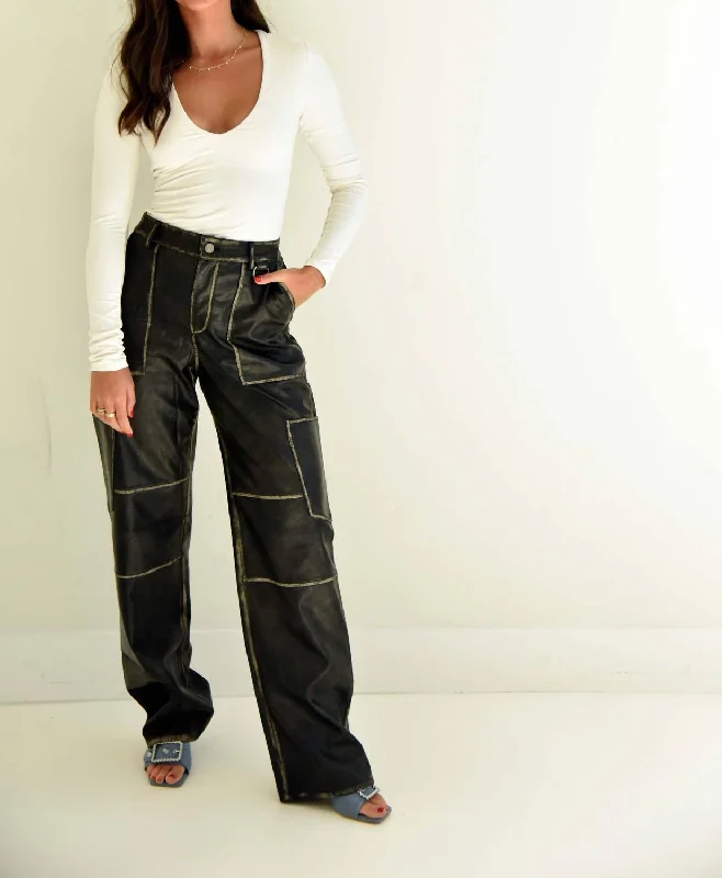 women’s chunky pullovers-Leather Cargo Pants In Vintage Wash