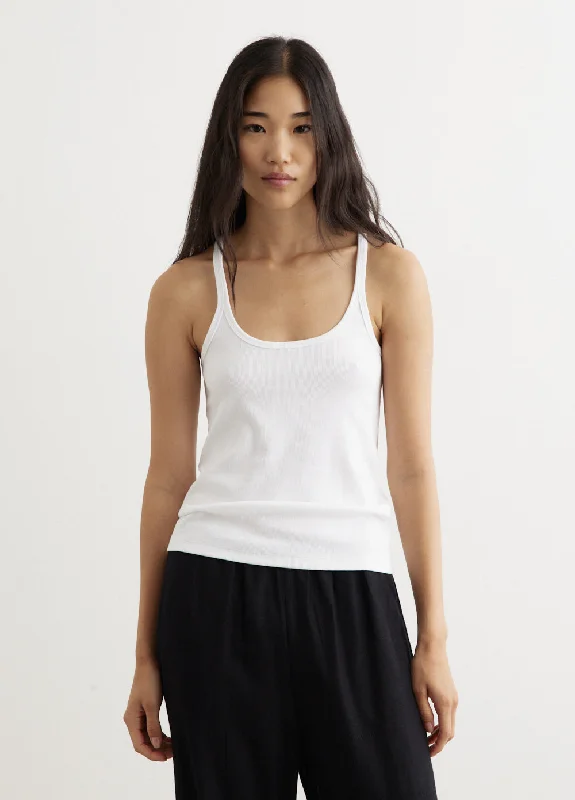 female jacquard-trim tops-Scoop Neck Rib Tank