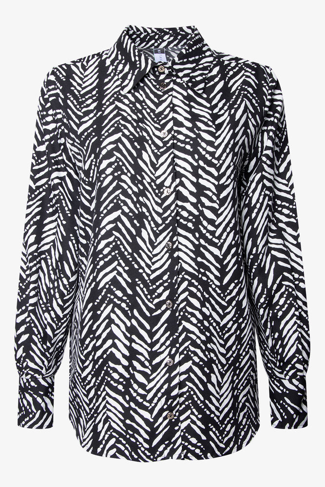 ladies damask jackets-Longer Length Abstract Shirt Black & White