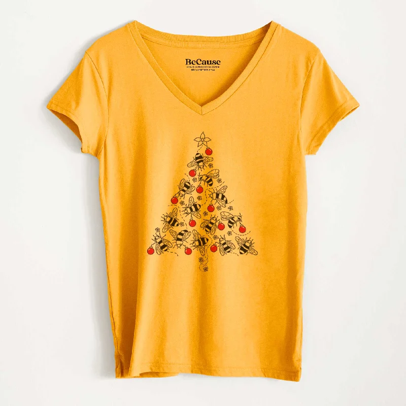 ladies modern rompers-Christmas Tree of Bees - Women's 100% Recycled V-neck