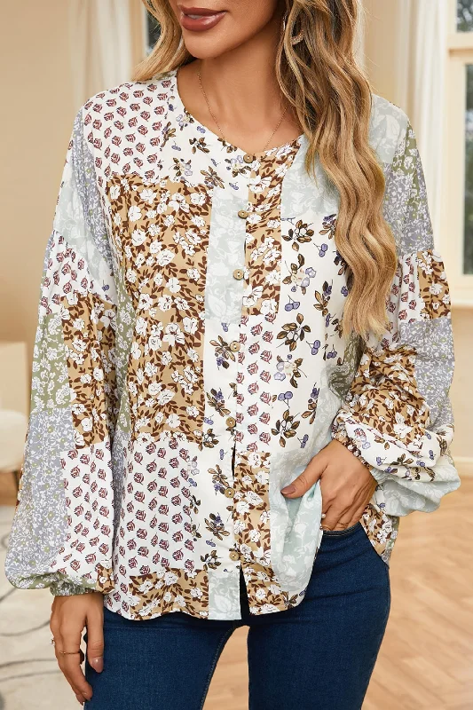 women’s cozy sweaters-Printed Button Up Long Sleeve Shirt