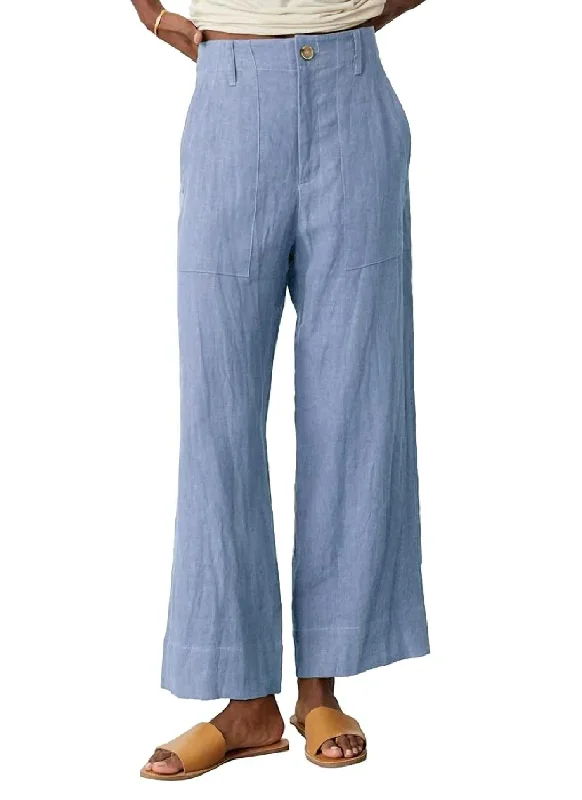 women’s madras dresses-Dru Heavy Linen Pant In Blue Haze