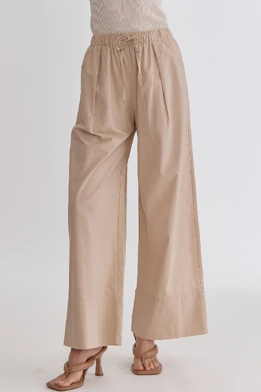 women’s sandblast denim-Solid High-Waisted Wide-Leg Linen Pants