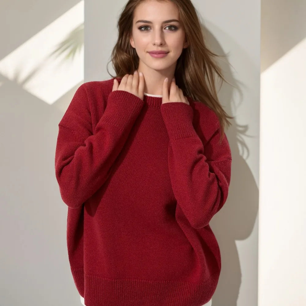 ladies lattice flats-Autumn Winter Pullovers Oversize Solid Warm Long Sleeve Sweater