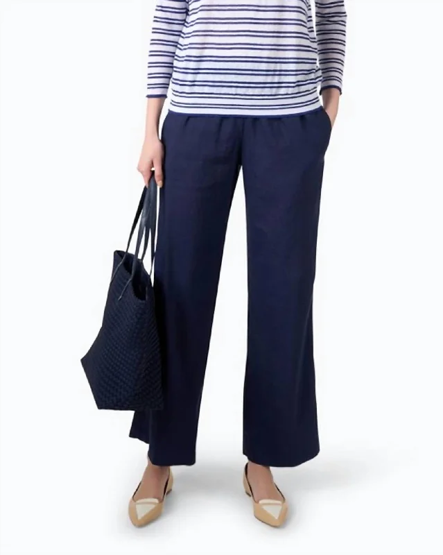 ladies woven sandals-Linen Pants In Navy