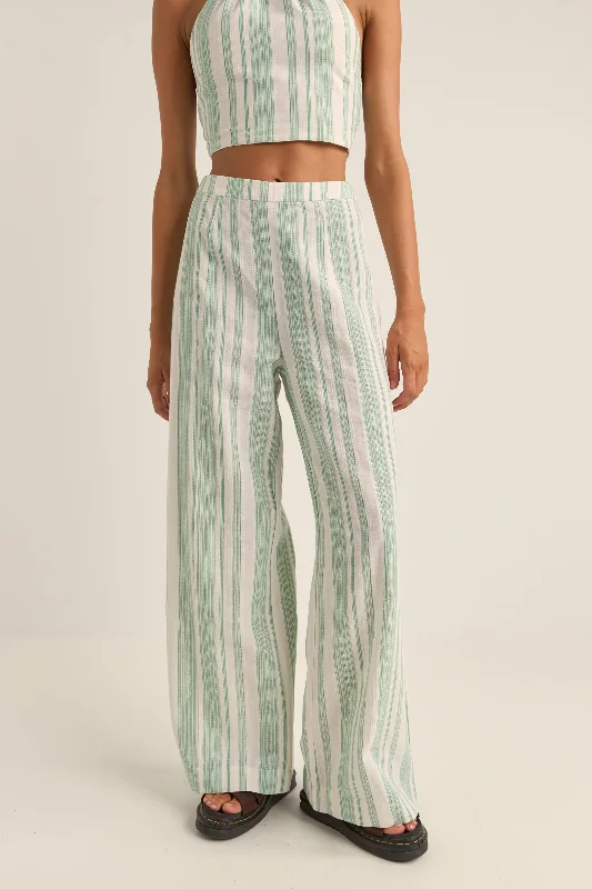 ladies celebration gowns-Dinero Stripe Wide Leg Pant Green