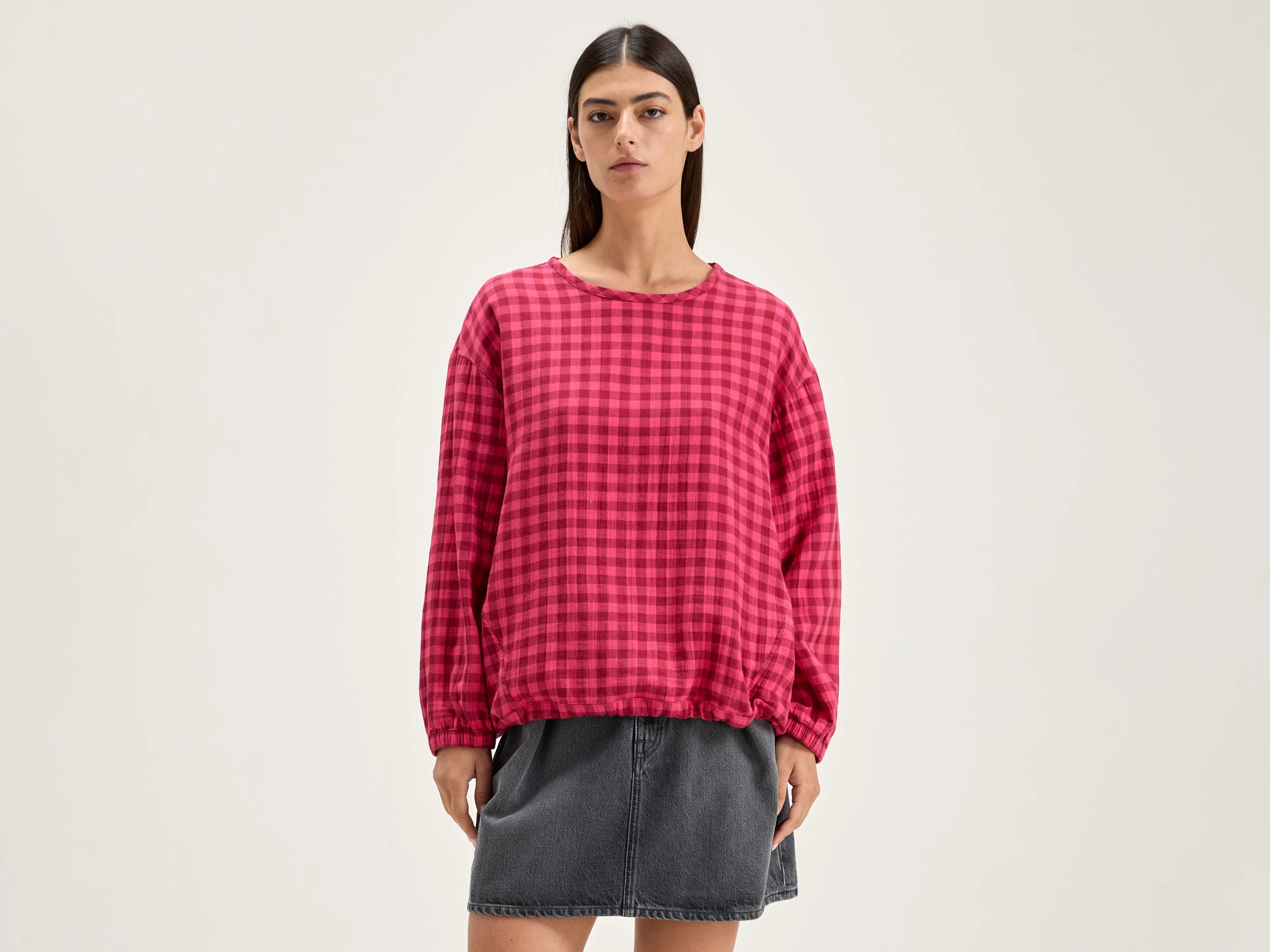 ladies chic outfits-Padoue checked blouse (242 / W / CHECK B)