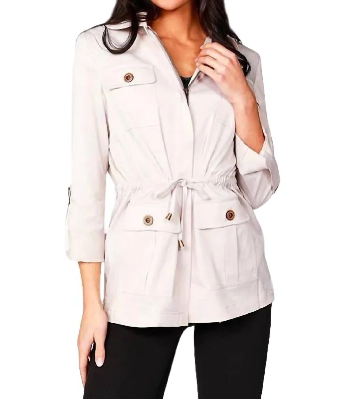 ladies dedication gowns-Zip-Up Pocket Anorak In Cream