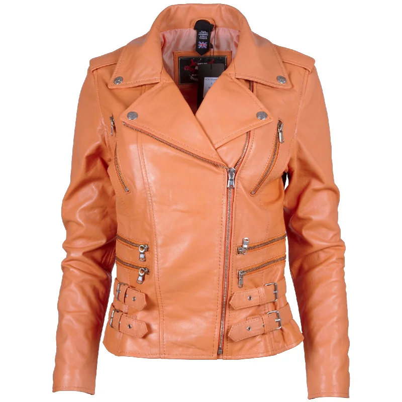 women’s plaid jackets-AGSM Women's Biker Jacket - Papaya