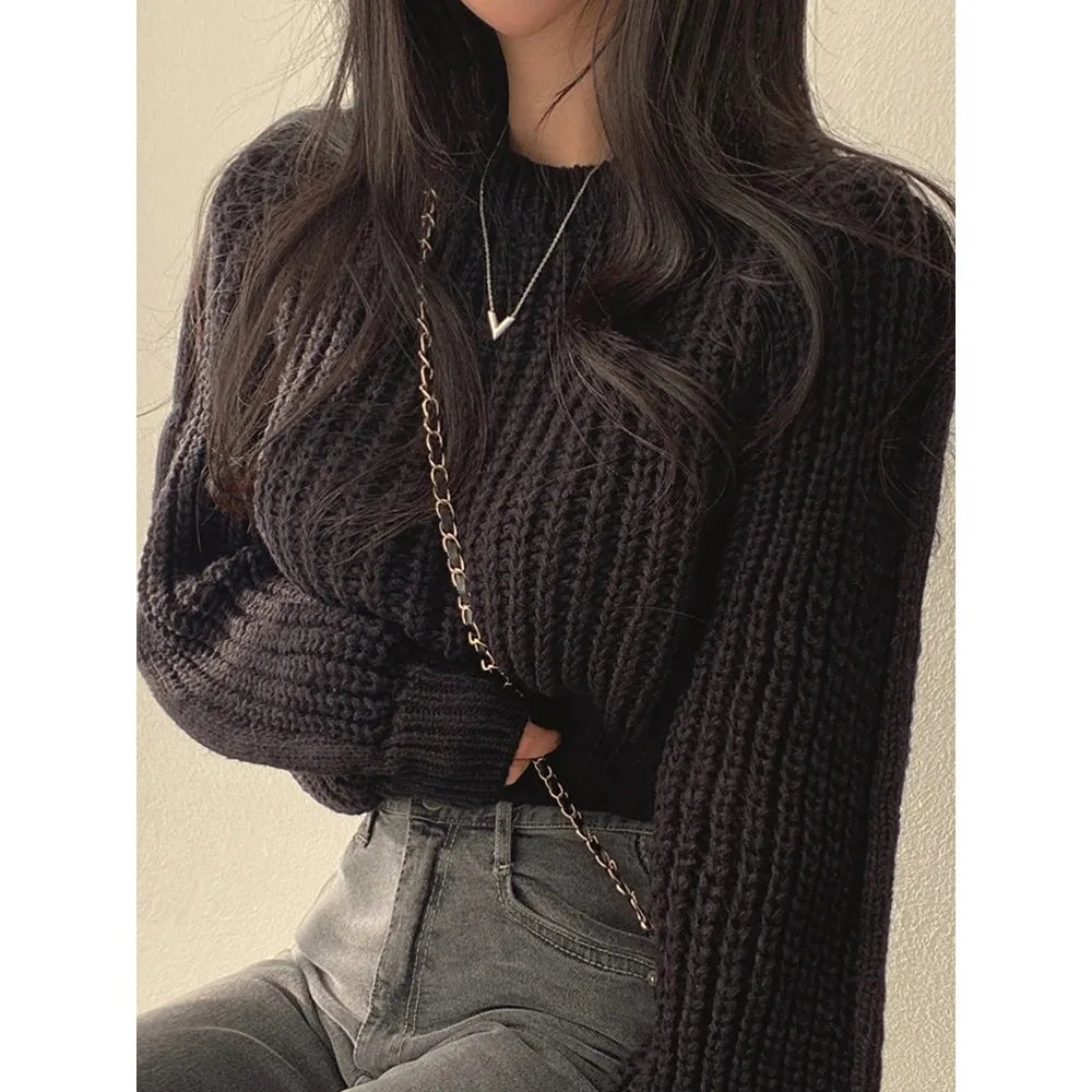 women’s roll-neck pullovers-Loose Vintage Lantern Long Autumn Warm Chic Sweater