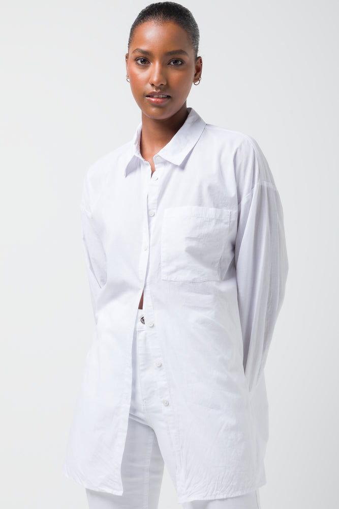 women’s down coats-Longer Length Voile Shirt Plain  Packt White