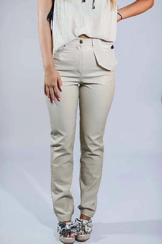 female cinched midi dresses-All Is Fair Leather Pants In Beige