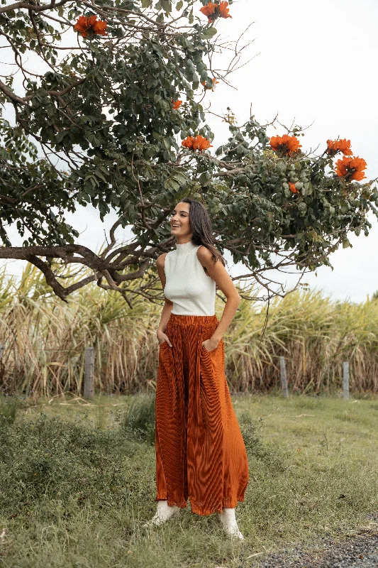 ladies elegant outfits-Leria Wide Pant - Burnt Orange