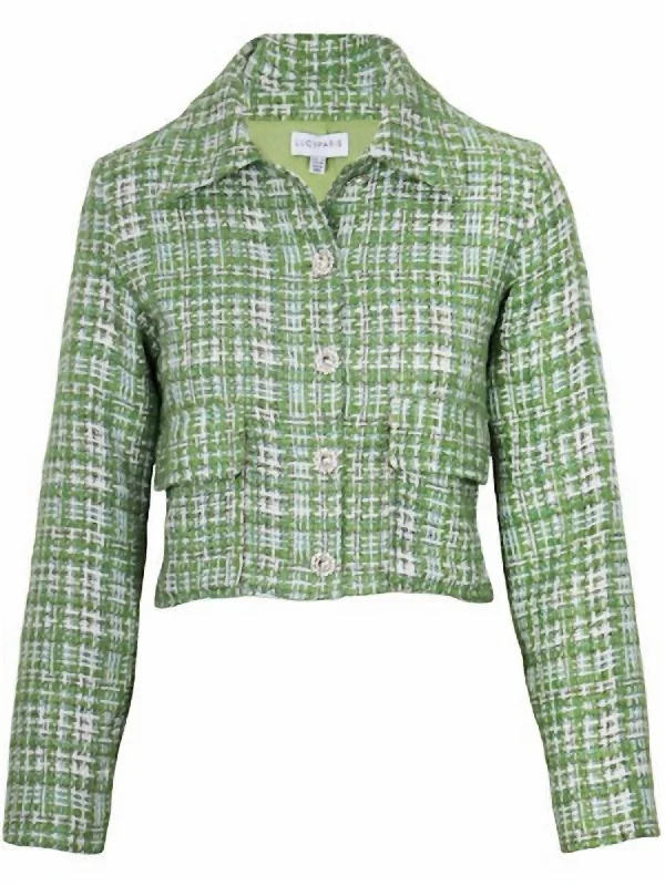 female tropical tops-Gilmore Tweed Jacket In Green