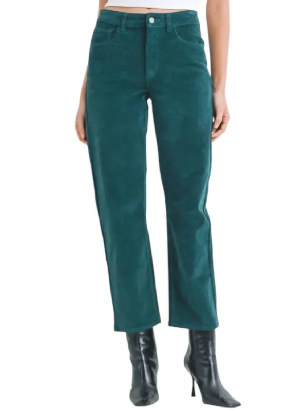 ladies tie-waist blouses-Straight Leg Corduroy Pants In Green