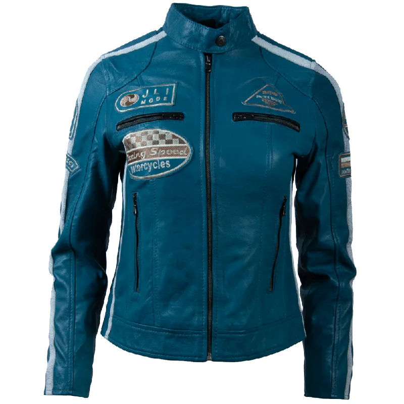 women’s soft pullovers-QOOC Women's Racing Biker - Denim Blue