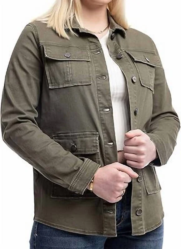 women’s boat-neck sweaters-Utliity Jacket In Army Green