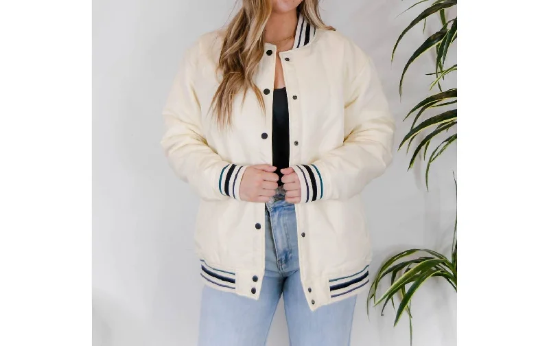 female corduroy vests-Letterman Jacket In White