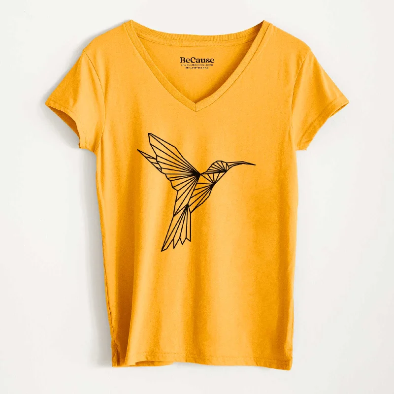 ladies draped tanks-Geometric Hummingbird - Women's 100% Recycled V-neck