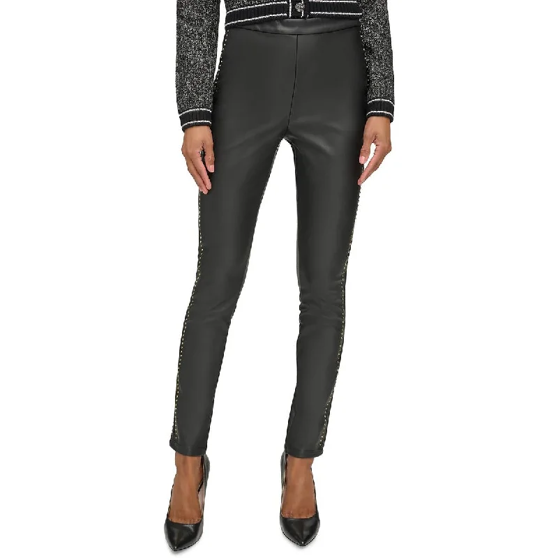 women’s soft sweaters-Karl Lagerfeld Paris Womens Faux Leather Studded Leggings