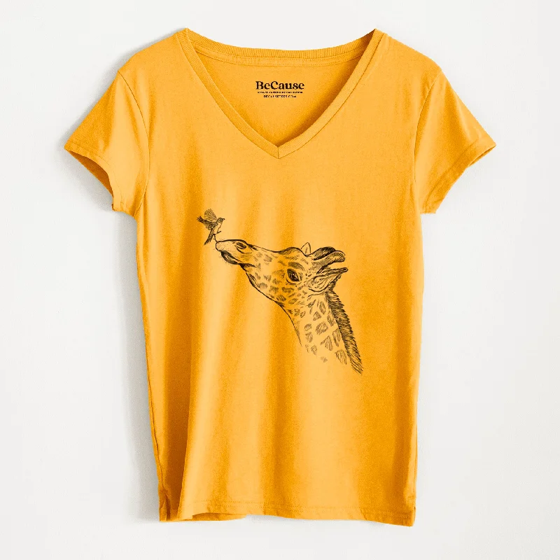 women’s aerobics tops-Northern Giraffe - Giraffa camelopardalis - Women's 100% Recycled V-neck