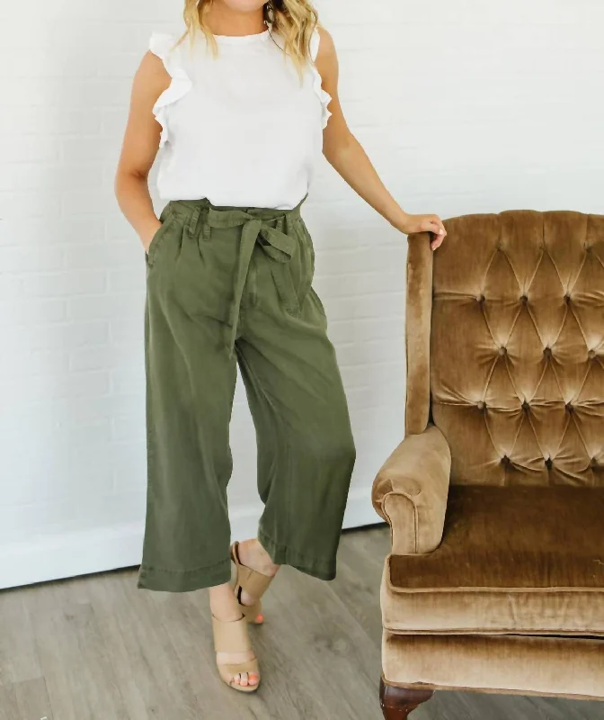 ladies shirred tanks-Amandine Paperbag Pants In Olive