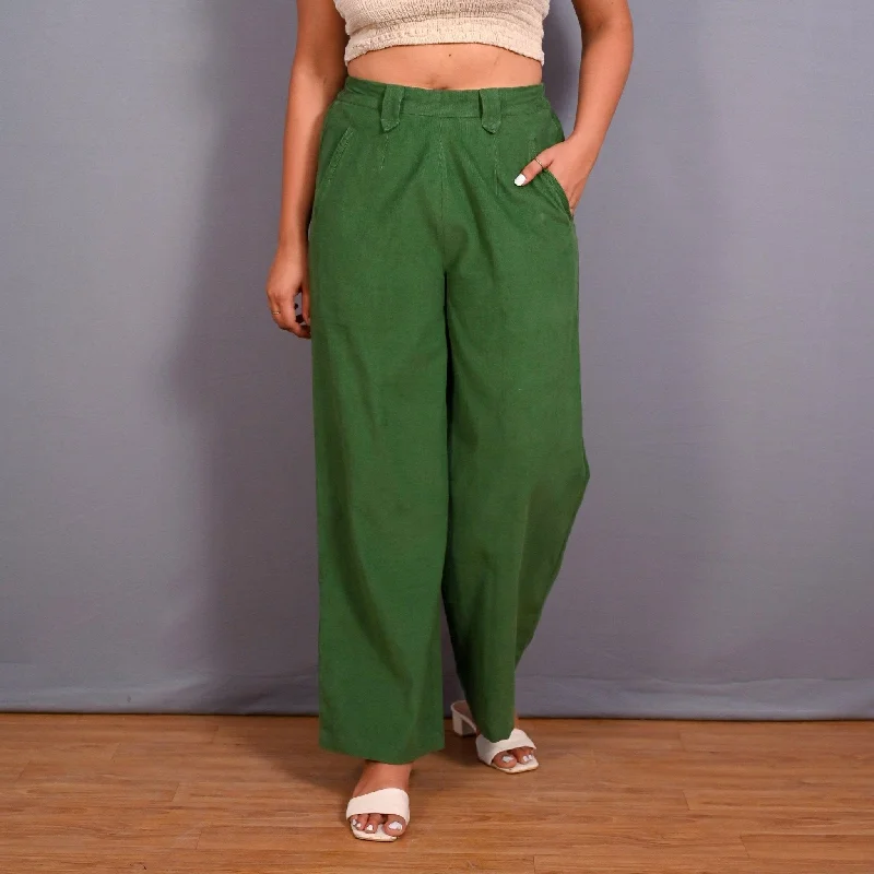 women’s fuzzy pullovers-Moss Green Warm Cotton Corduroy Elasticated Wide Legged Pant