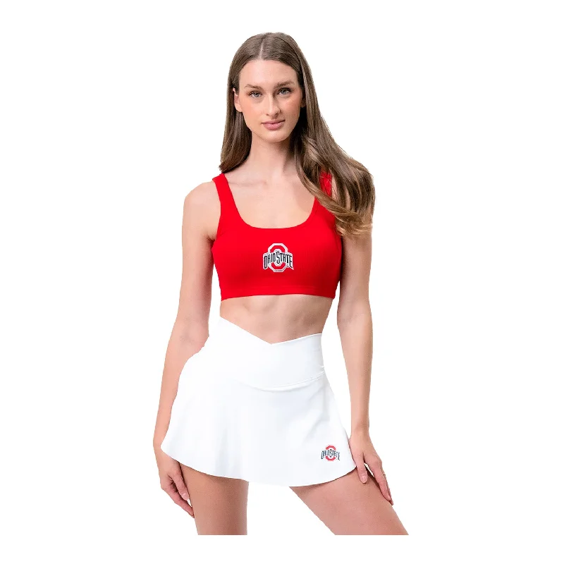 female denim smocked skirts-Ladies Ohio State Buckeyes Ribbed Scarlet Sports Bra