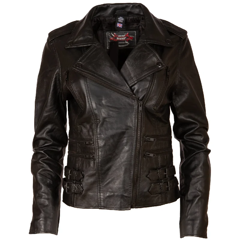 women’s scalloped tops-AGSM Women's Biker Jacket - Night