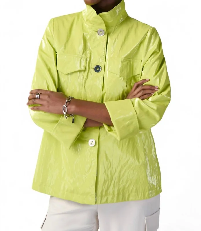 women’s seersucker tops-Waxed Finish Cropped Coat In Key Lime