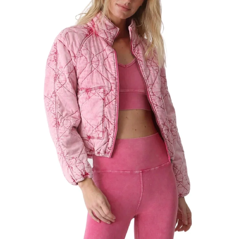 women’s pinstripe tops-Quilted Jacket In Acid Magenta