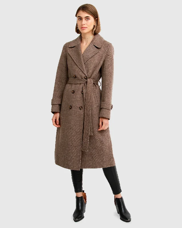 female corduroy bombers-Front Runner Belted Coat - Walnut