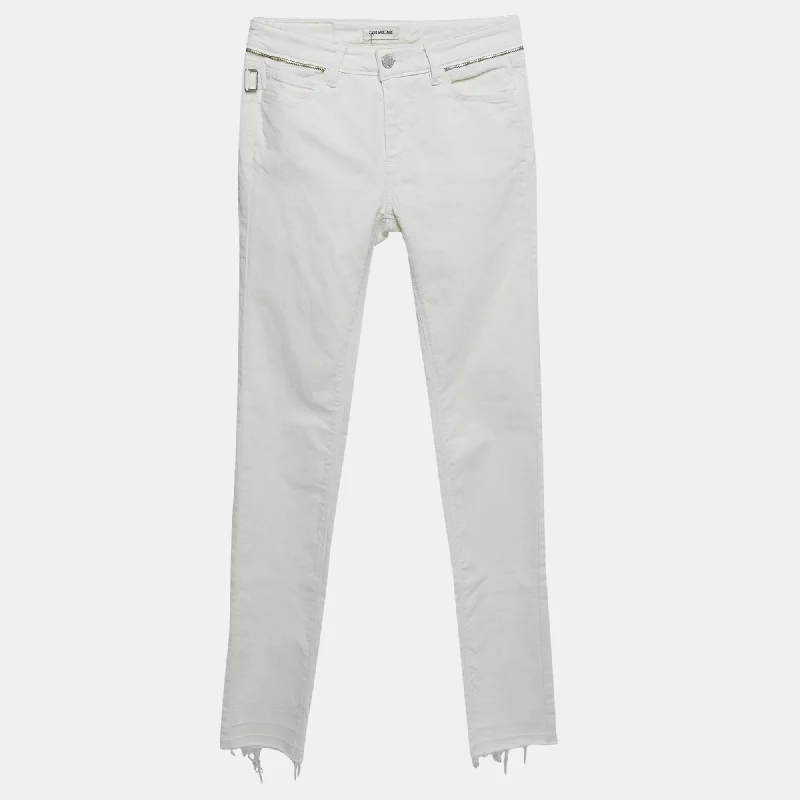 female satin-overlay tops-Zadig & Voltaire White Denim Eva Cher Jean