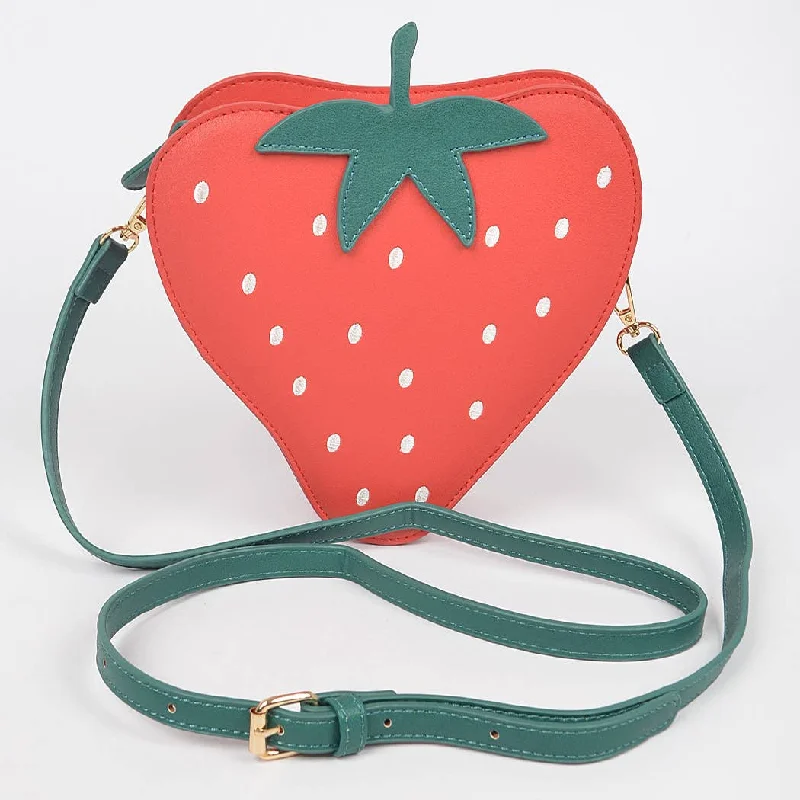 zip socks with sprints-Faux Suede Strawberry Novelty Bag